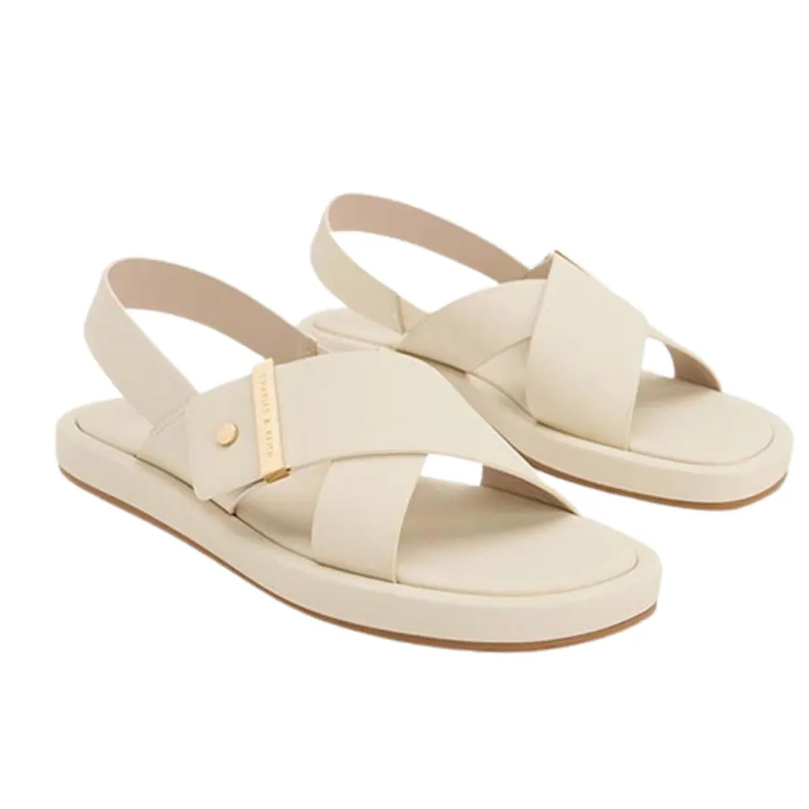 Dép Charles & Keith CNK Crossover Back Strap Sandals Chalk 70030073 Màu Trắng Đục