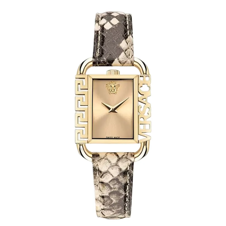 Đồng hồ Versace Thép không gỉ, Mạ PVD, Dây da - Đồng Hồ Nữ Versace Flair Watch VE3B0012 Màu Đen Mặt Vàng - Vua Hàng Hiệu