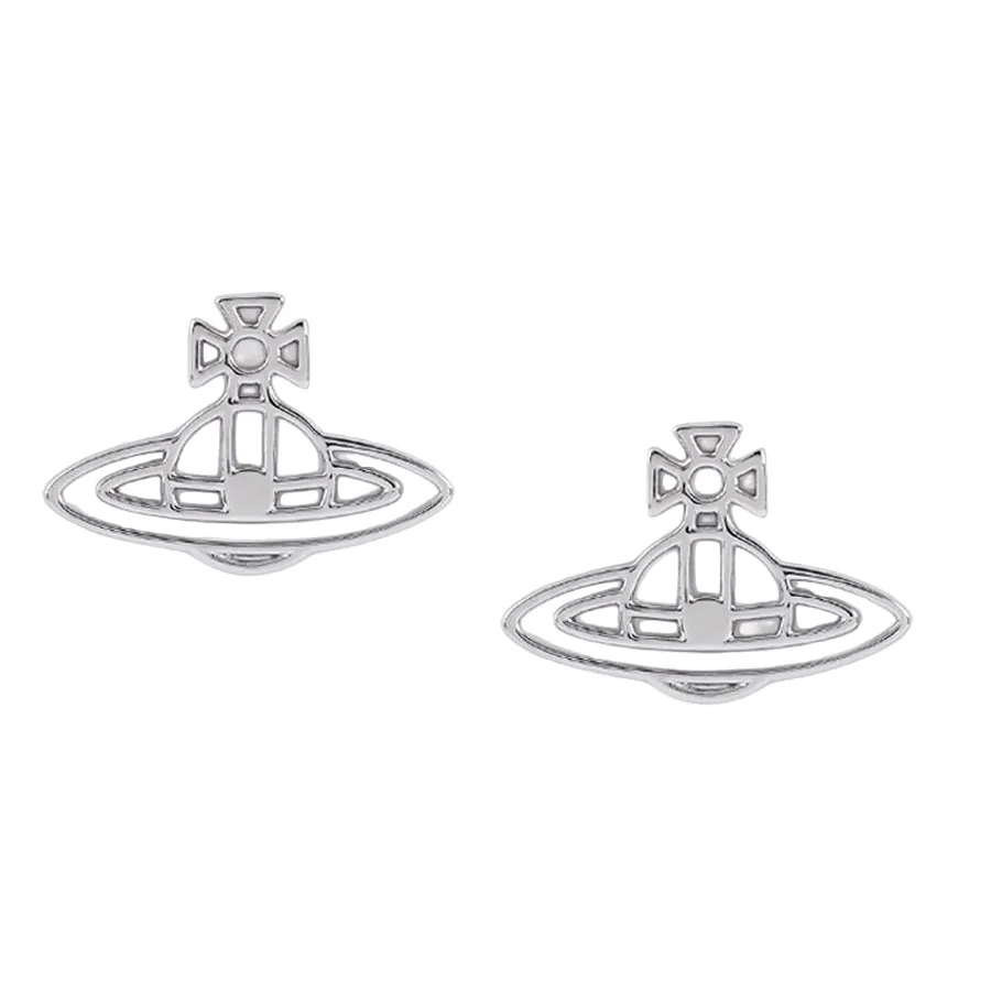 Khuyên Tai Vivienne Westwood Thin Lines Flat Orb Stud Earrings Silver-Tone Màu Bạc