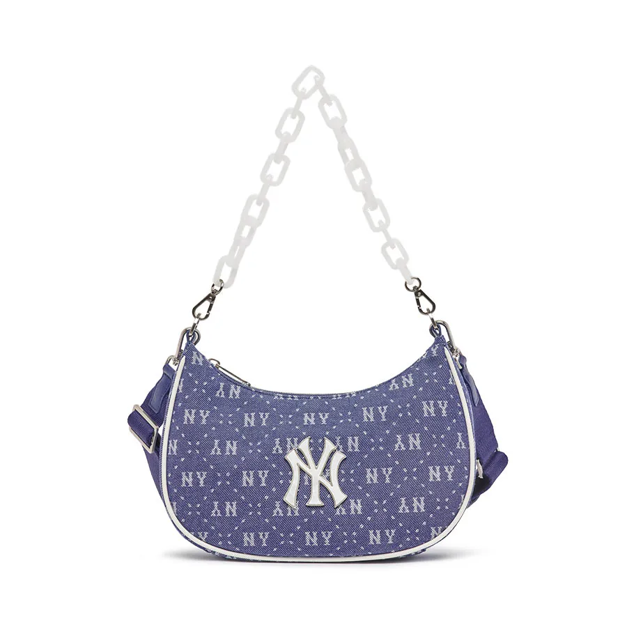 Túi Đeo Vai MLB Diamond Monogram Jacquard Denim Hobo New York Yankees 3ABQS023N-50NYD Màu Xanh Đậm