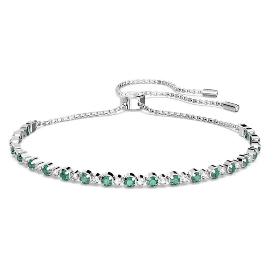 Vòng Đeo Tay Nữ Swarovski Subtle Braceletround Cut, Green, Rhodium Plated  5632064 Màu Xanh Bạc