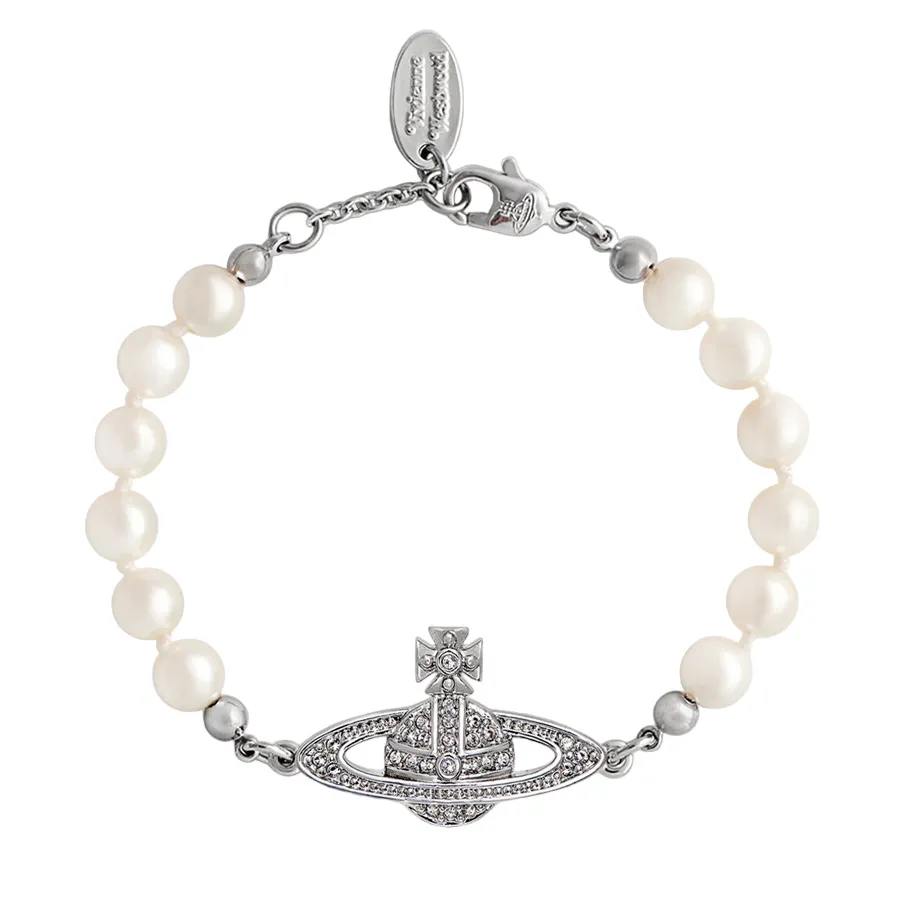 Vivienne Westwood - Vòng Đeo Tay Vivienne Westwood Mini Bas Relief Pearl Chain Bracelet Màu Bạc - Vua Hàng Hiệu