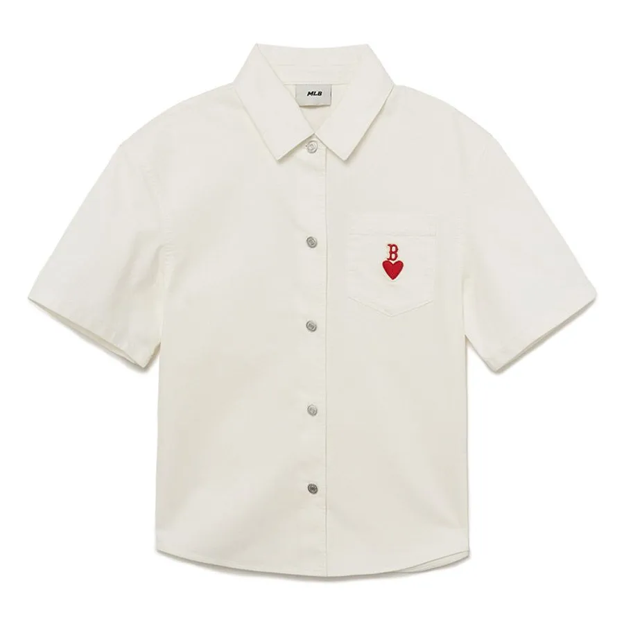 Thời trang MLB Bộ quần áo cộc tay - Bộ Quần Áo Cộc Tay MLB Denim Boston Red Sox Màu Trắng - Vua Hàng Hiệu