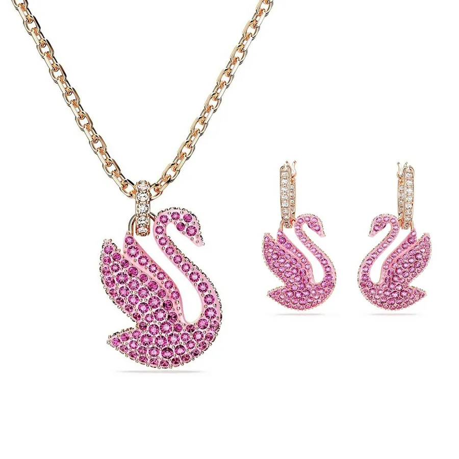 Trang sức Hồng - Combo Dây Chuyền Và Khuyên Tai Swarovski Iconic Swan Pink, Rose Gold-Tone Plated 5647552 5647544 Màu Hồng - Vua Hàng Hiệu