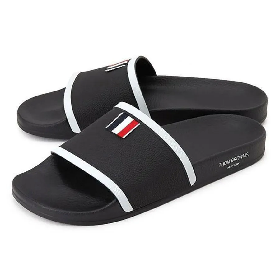 Dép Thom Browne Striped Pool Slides In Black MFL054A 05690 001 Màu Đen