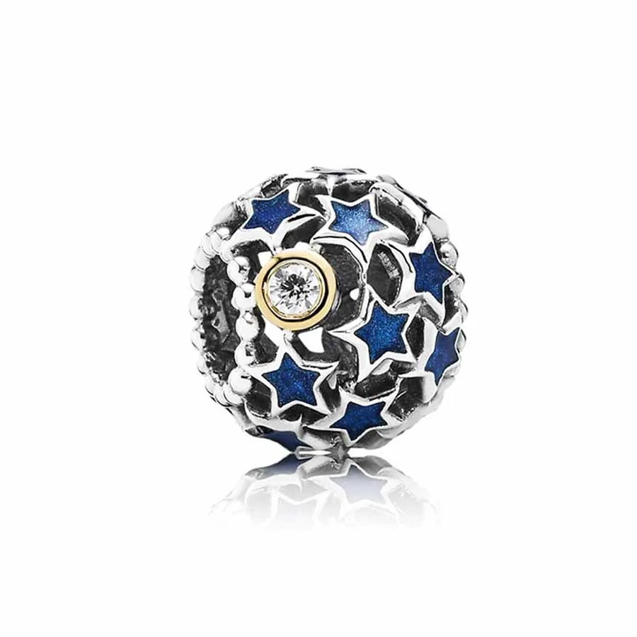 Trang sức Pandora Bạc sterling, đá zirconia, vàng 14k - Hạt Vòng Charm Pandora Night Sky Openwwork Charm 791371cz Màu Xanh Blue - Vua Hàng Hiệu