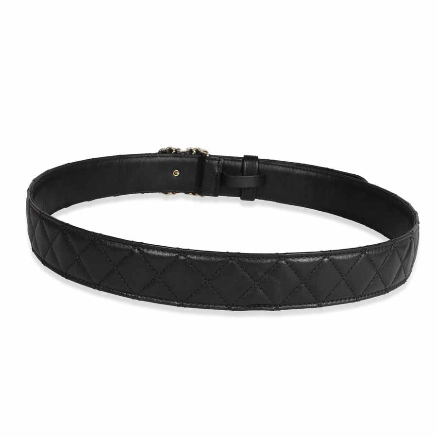 Chanel Black Quilted Leather CC Logo Belt Size 8032  Yoogis Closet
