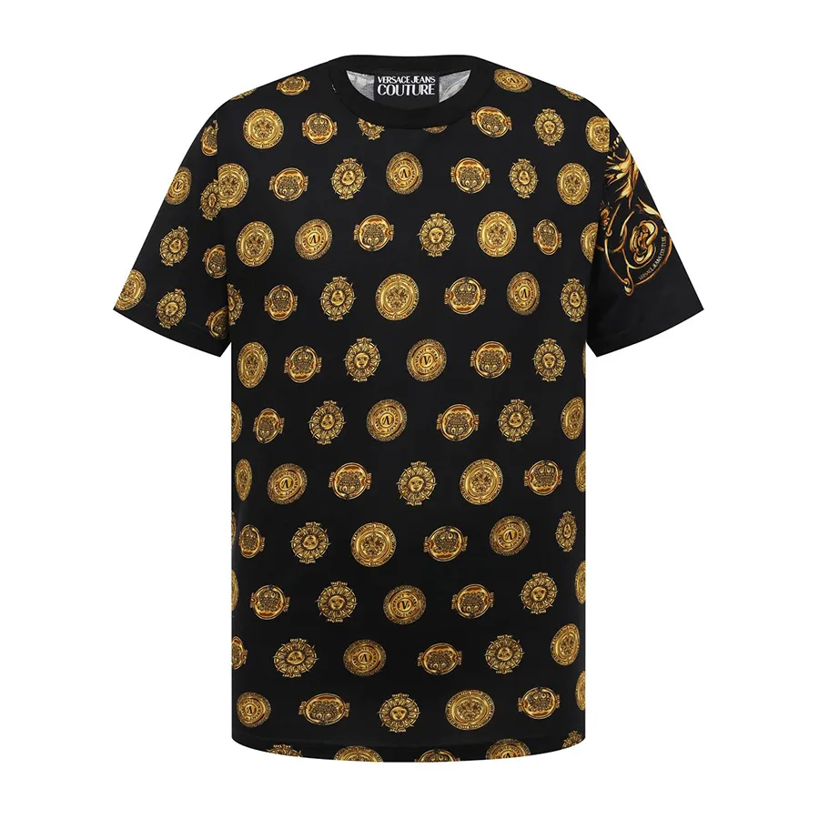 Áo Thun Nam Versace Jeans Couture Con Doppia Stampa T-Shirt 72GAH6R1 JS064 G89 Màu Đen Size M