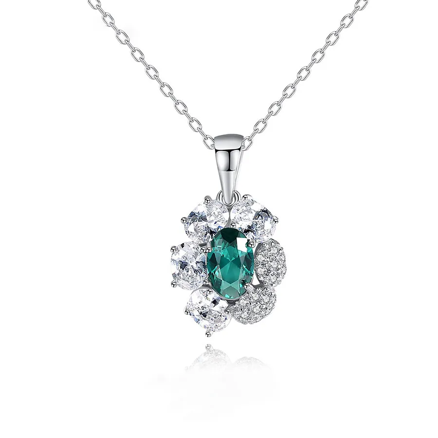 Trang sức Kya Jewel Mã giảm giá - Dây Chuyền Nữ Kya Jewel Flower Đá CZ Cao Cấp SN185 Màu Bạc Phối Xanh - Vua Hàng Hiệu