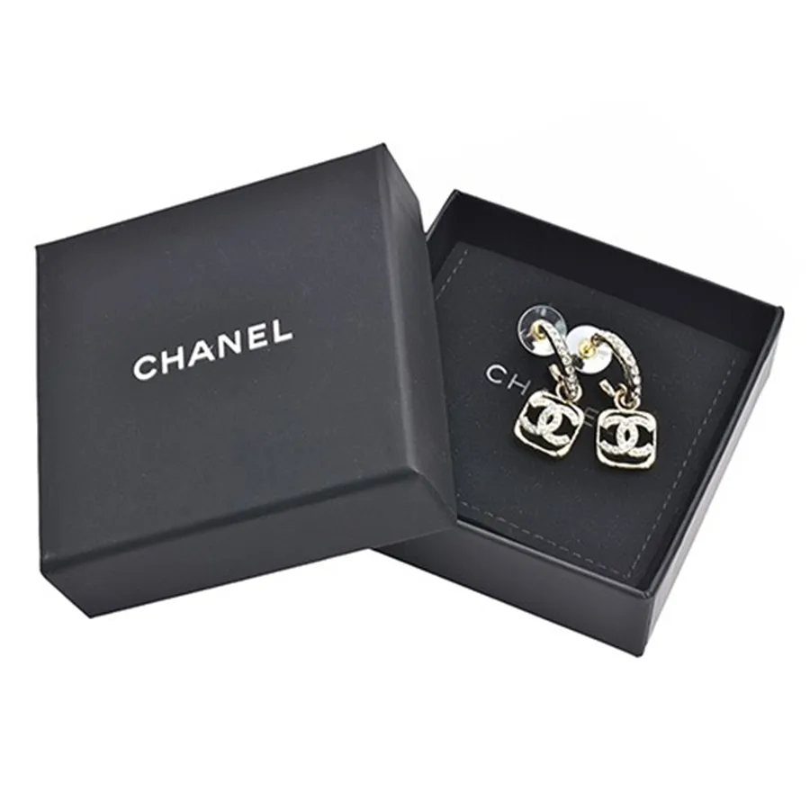 Trang sức Chanel - Khuyên Tai Chanel Classic Hollow Square Double C Logo Earrings Màu Bạc - Vua Hàng Hiệu
