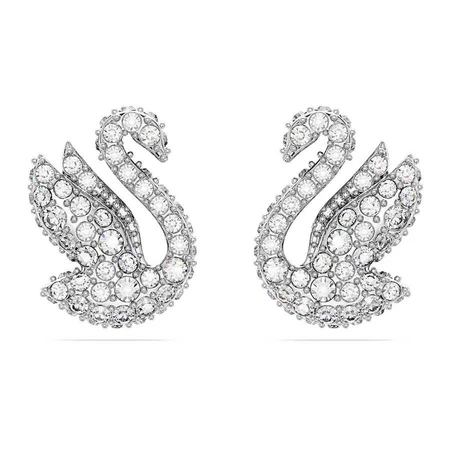 Khuyên Tai Nữ Swarovski Iconic Swan Stud Earrings Swan, White, Rhodium Plated 5647873 Màu Bạc