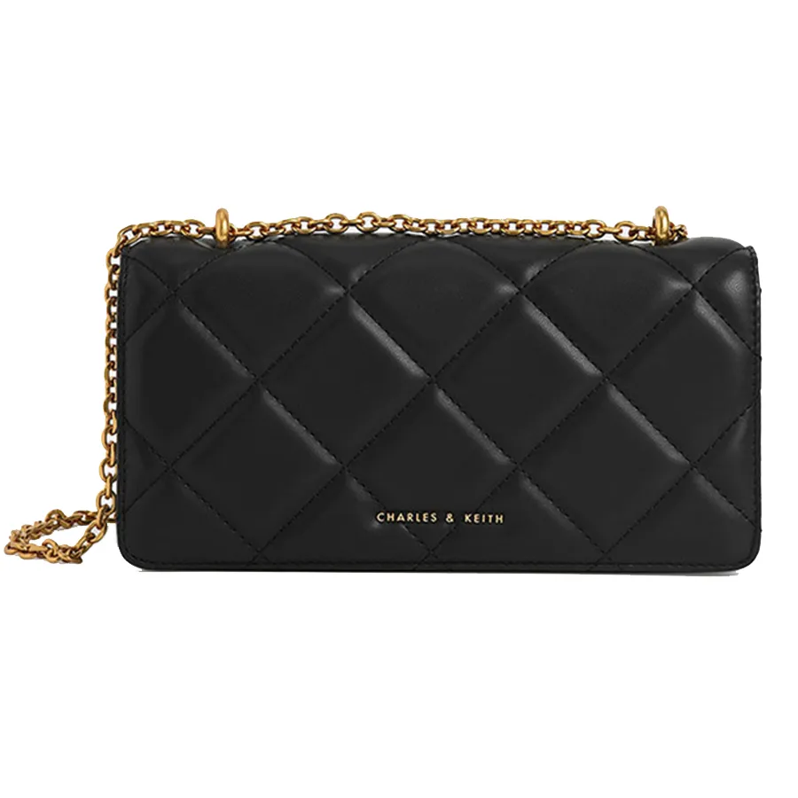 Túi Xách Nữ Charles & Keith CNK Chain Handle Quilted Long Wallet Black 10680924 Màu Đen