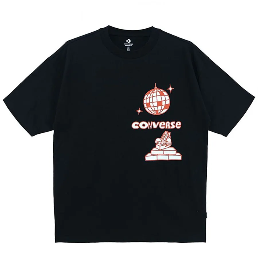 Thời trang Converse Đen - Áo Phông Converse At Home Disco Tee Black - 10022932-A04 Tshirt Màu Đen - Vua Hàng Hiệu