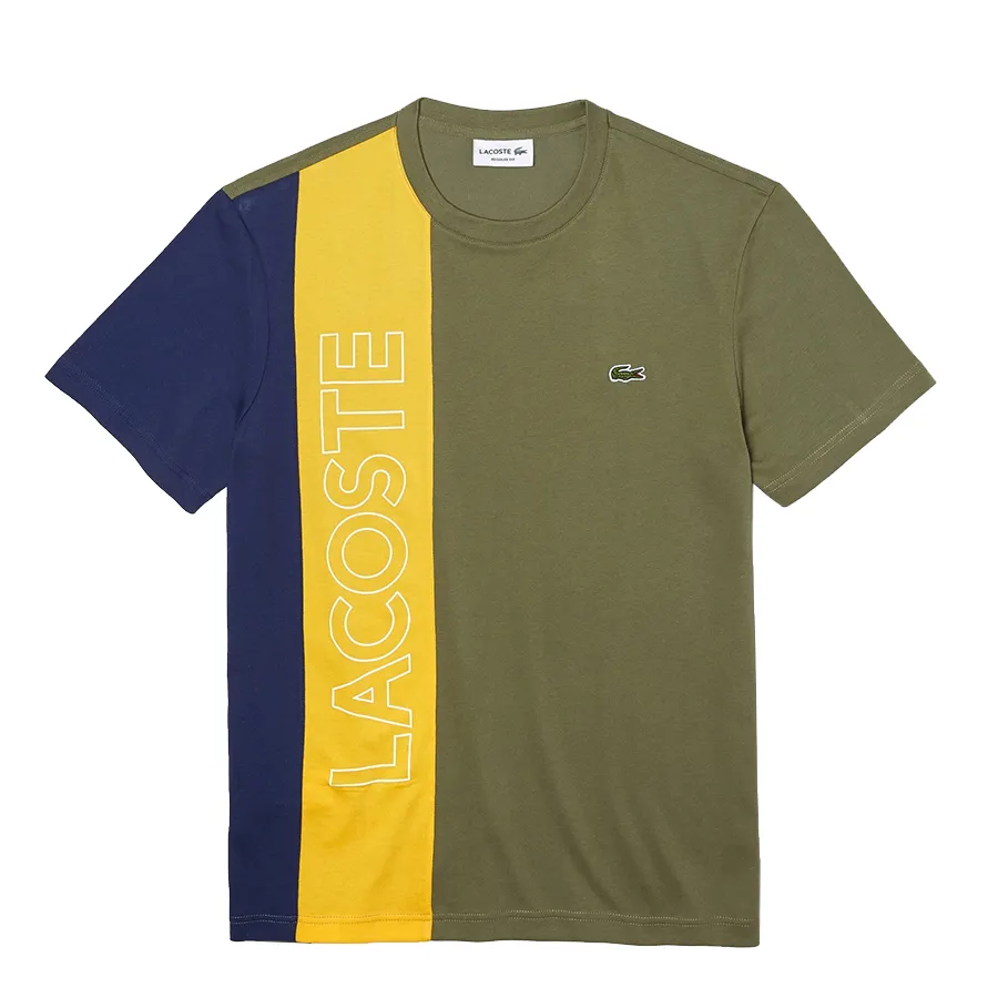 Áo Phông Nam Lacoste Men’s Crew Neck Lettering Colourblock T-shirt TH0113 XHR Màu Xanh Kaki Size 6