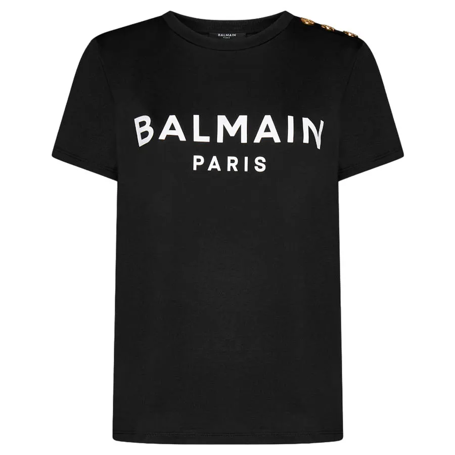 Áo Phông Nữ Balmain Black Three Button Logo Printed Tshirt