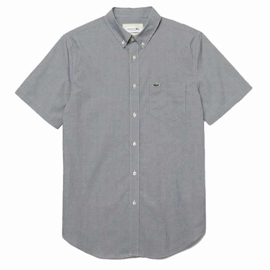 Áo Sơ Mi Nam Lacoste Men's Regular Fit Gingham Check Shirt CH2879 51 522 Màu Xám Size 38