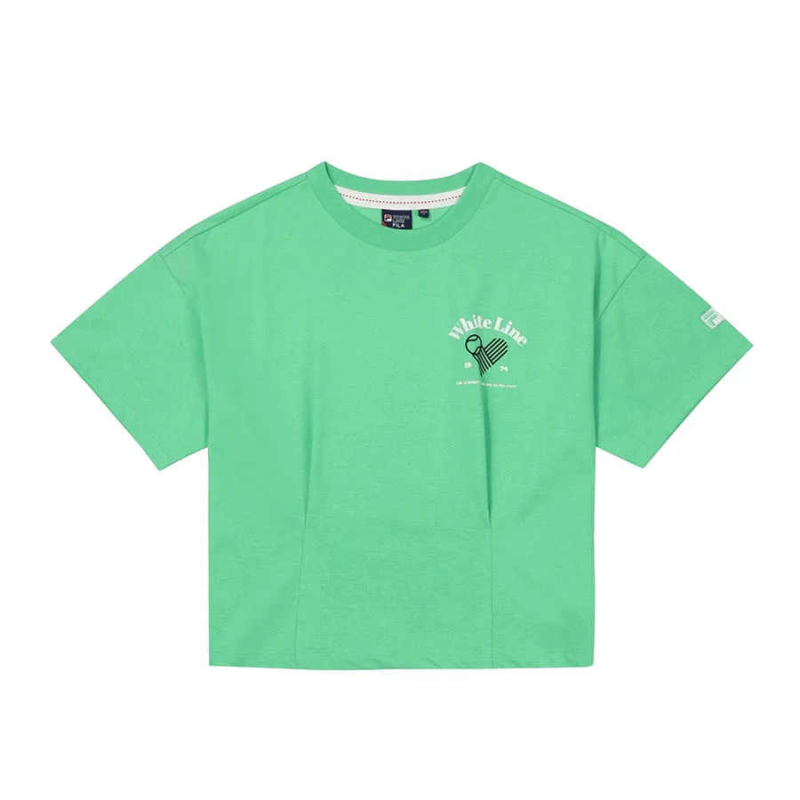 Thời trang Fila Hàn Quốc - Áo Thun Nữ Fila Lady Tennis Life Pintuck Cropped T-shirt FS2RSF2363F-AGR Màu Xanh Green - Vua Hàng Hiệu