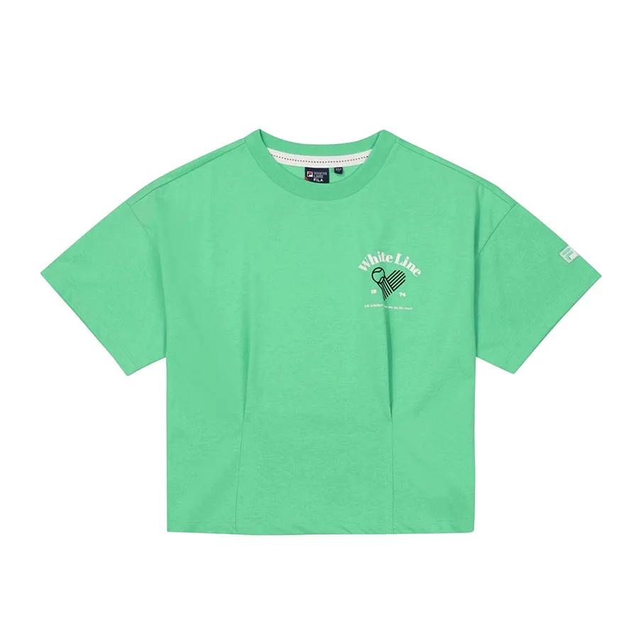 Thời trang Fila Nữ - Áo Thun Nữ Fila Lady Tennis Life Pintuck Cropped T-shirt FS2RSF2363F-AGR Màu Xanh Green - Vua Hàng Hiệu