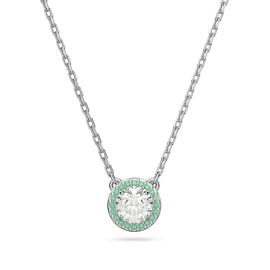 Dây Chuyền Nữ Swarovski Constella, Round Cut, Pavé, Green, Rhodium Plated 5639756 Màu Xanh Bạc