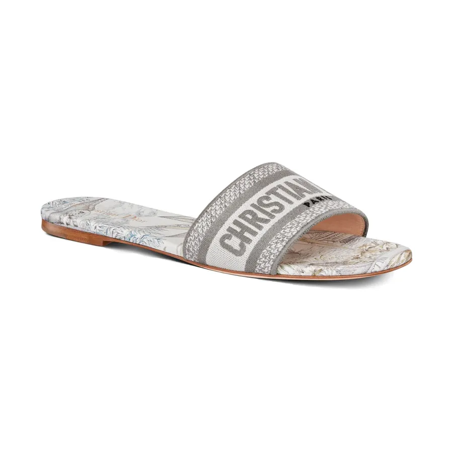 Dép Dior Dway Slide White And Gray Cotton With Rêve D'Infini Embroidery KCQ209RIY_S47W Màu Xám