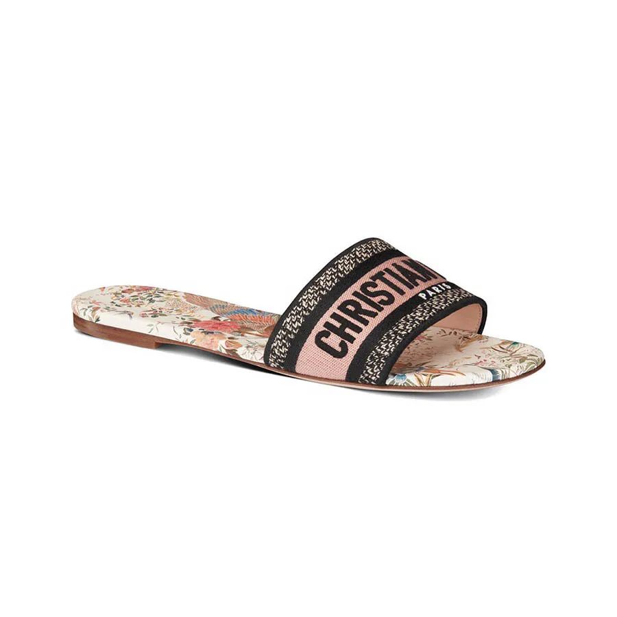 Dway Heeled Slide Rani Pink Embroidered Satin and Cotton  DIOR