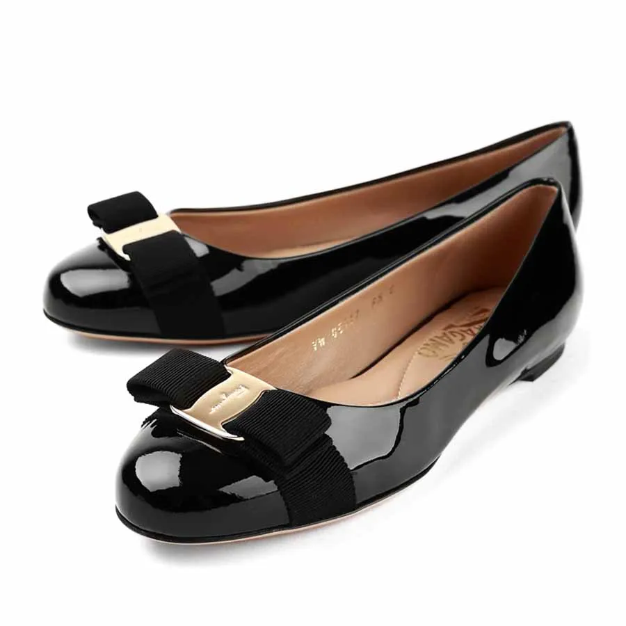 Giày Giày bệt - Giày Bệt Nữ Salvatore Ferragamo Black With Grosgrain Vara Bow 574556 Màu Đen Size 38.5 - Vua Hàng Hiệu