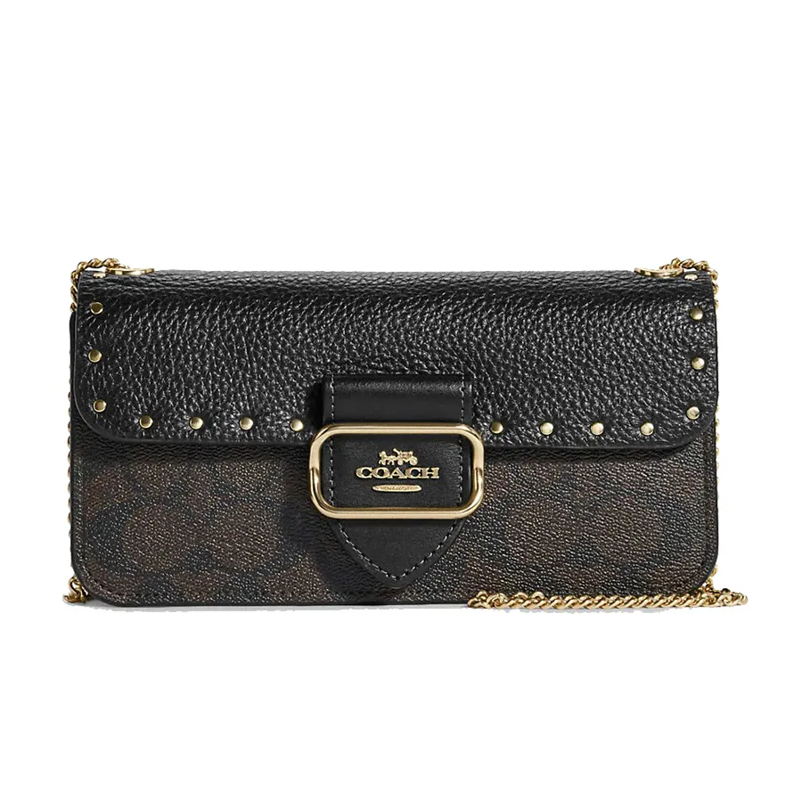 Túi Đeo Chéo Nữ Coach Morgan Crossbody In Colorblock Signature Canvas With Rivets Màu Nâu Đen