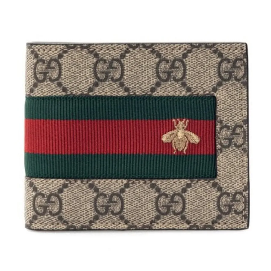 Túi xách Gucci Ví - Ví Nam Gucci Bee Web Bifold Wallet GG Coated Canvas Màu Nâu Be - Vua Hàng Hiệu