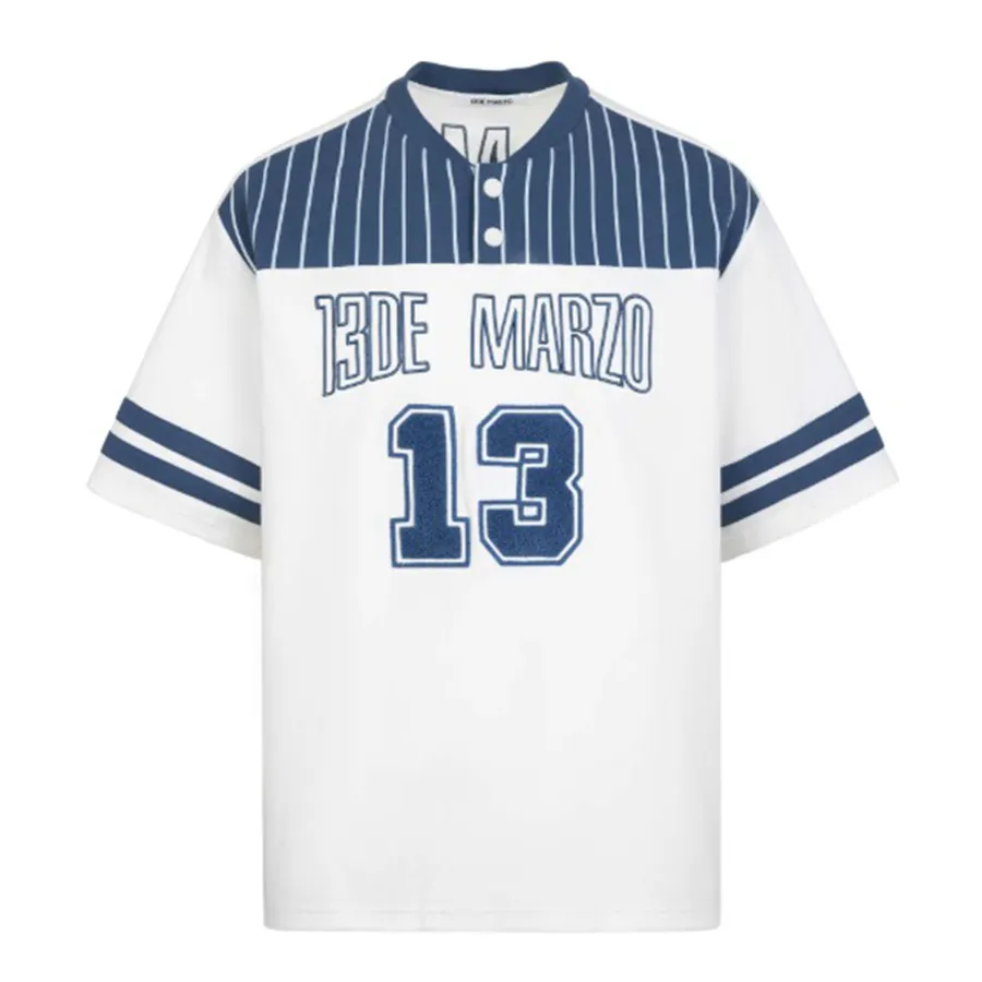 Thời trang 13 De Marzo - Áo Phông 13 De Marzo Bear Baseball Fan Tshirt Bright White Màu Xanh Trắng Size M - Vua Hàng Hiệu