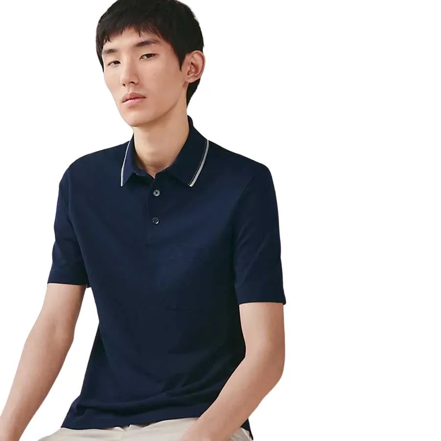 Thời trang Hermès Xanh navy - Áo Polo Nam Hermès Piqures Sellier Shirt Màu Xanh Navy Size S - Vua Hàng Hiệu