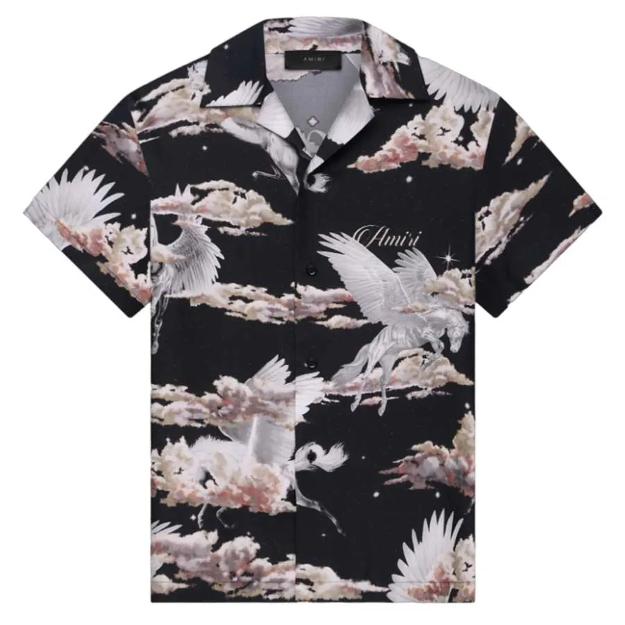 Amiri - Áo Sơ Mi Nam Amiri All Over Pegasus Bowling Shirt Màu Đen Họa Tiết - Vua Hàng Hiệu