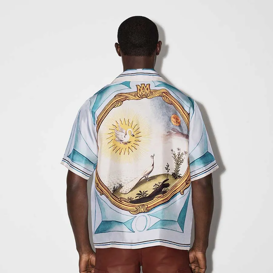 トップス XL AMIRI LANDSCAPE FRAME BOWLING SHIRT Áo Sơ Mi Nam Amiri Landscape Frame Bowling Shirt Màu Trắng Xanh