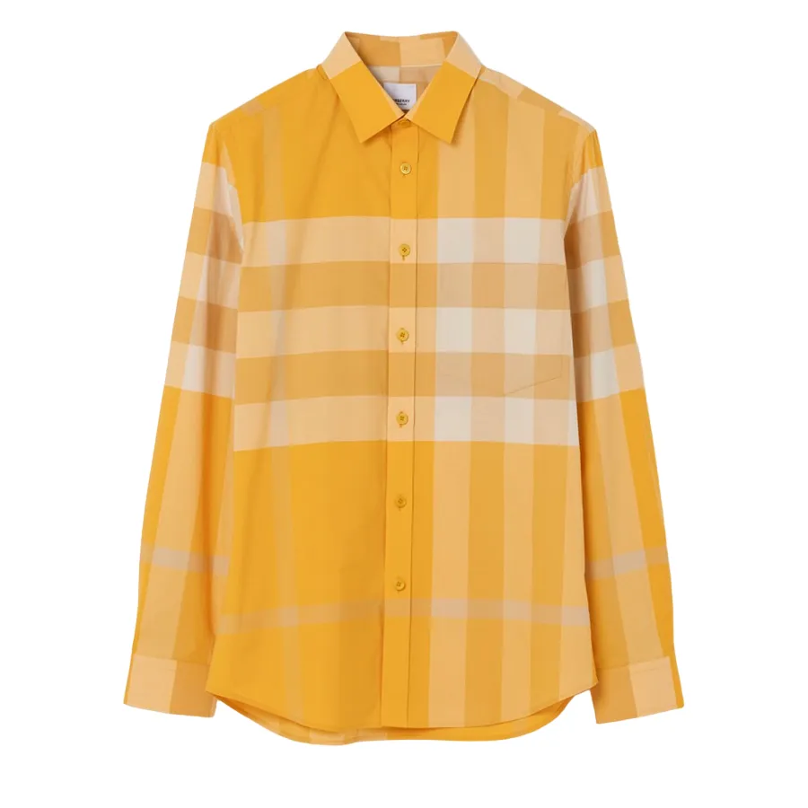Thời trang Burberry Vàng - Áo Sơ Mi Nam Burberry Check Stretch Cotton Poplin Shirt Màu Vàng Size XS - Vua Hàng Hiệu