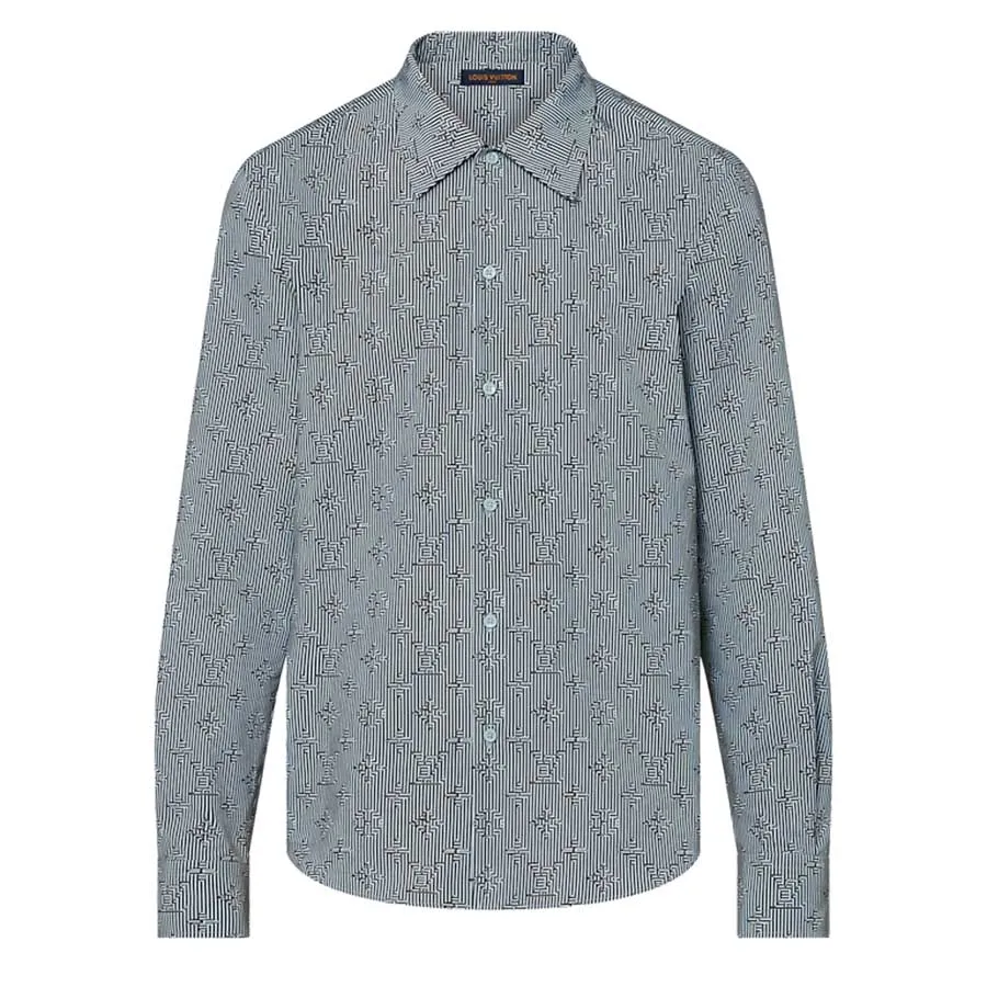 Áo Sơ Mi Nam Louis Vuitton LV 1AAU3V Signature Long-Sleeved Shirt Màu Xanh Xám