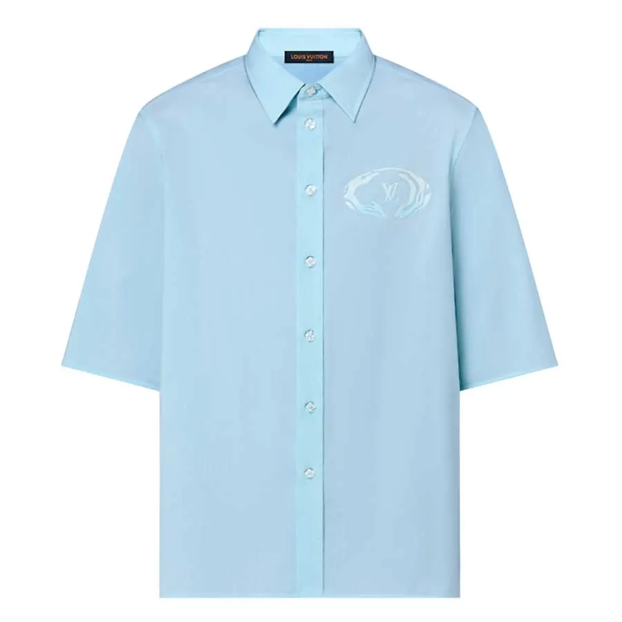 Áo Sơ Mi Nam Louis Vuitton LV Short-Sleeved Cotton Shirt 1ABK06 Màu Xanh Nhạt