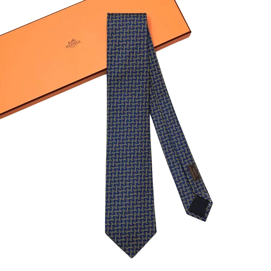 Thời trang Hermès Cà vạt - Cà Vạt Nam Hermès Cravate Marine Jaune Màu Vàng - Vua Hàng Hiệu