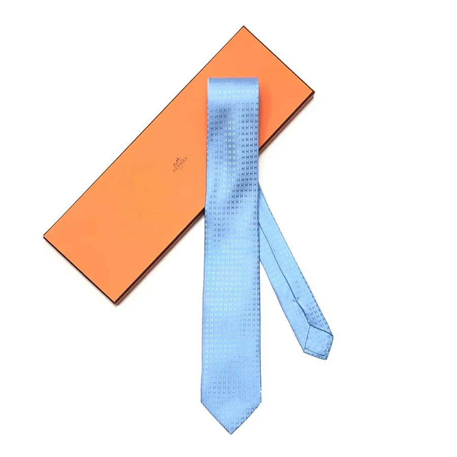 Thời trang Hermès Cà vạt - Cà Vạt Nam Hermès Cravate Men's Bleu Ciel Màu Xanh Blue - Vua Hàng Hiệu