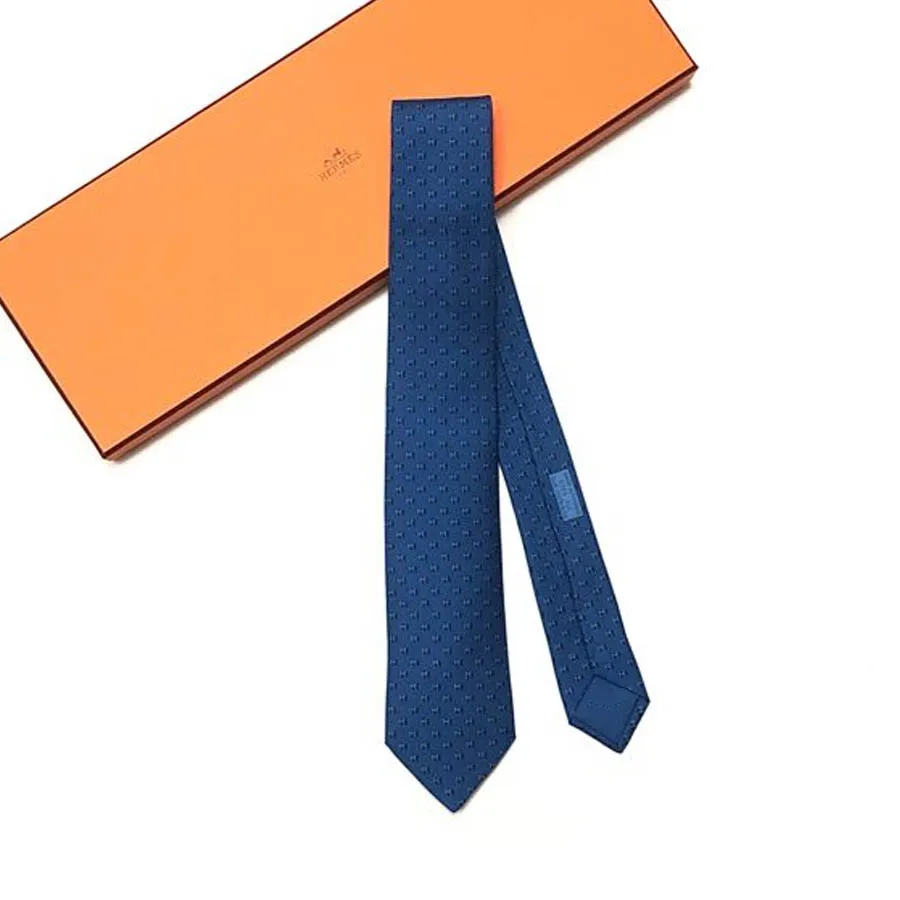 Thời trang Hermès Cà vạt - Cà Vạt Nam Hermès H 3D Màu Xanh Blue - Vua Hàng Hiệu