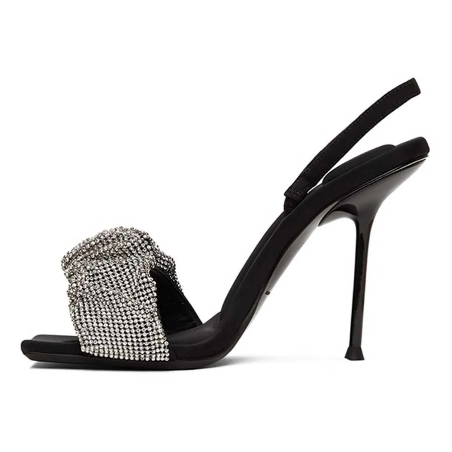 Dép Cao Gót Nữ Alexander Wang Black Crystal Scrunchie Julie Heeled Sandals  221187F125003 Màu Đen Trắng Size