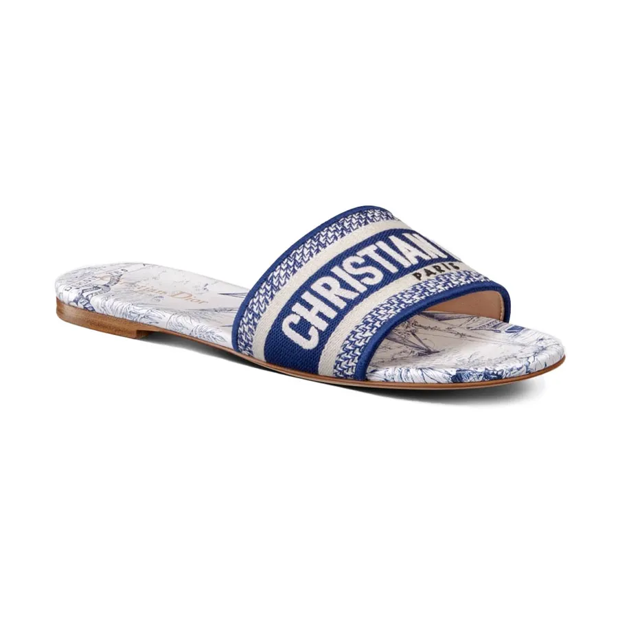 Dép Dior Dway Slide Blue Multicolor Cotton With Rêve D'Infini Embroidery Màu Xanh Blue