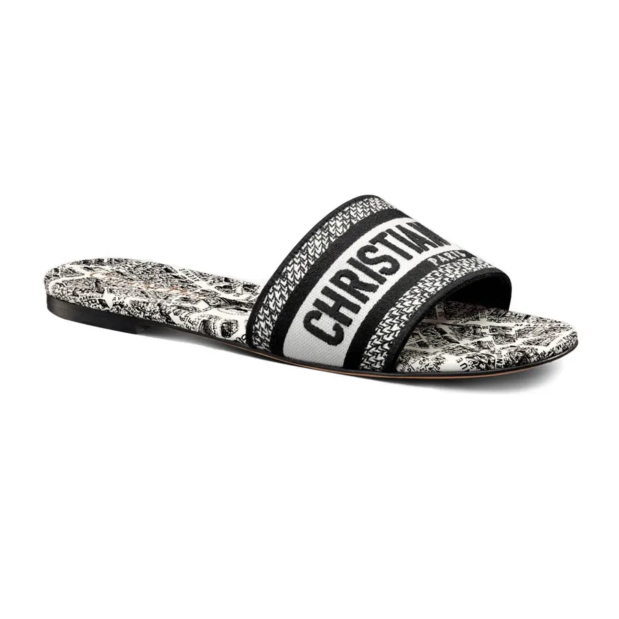 Dép Dior Dway Slide White And Black Embroidered Cotton With Plan De Paris Motif KCQ209KPY70W Màu Đen Trắng Size 35.5