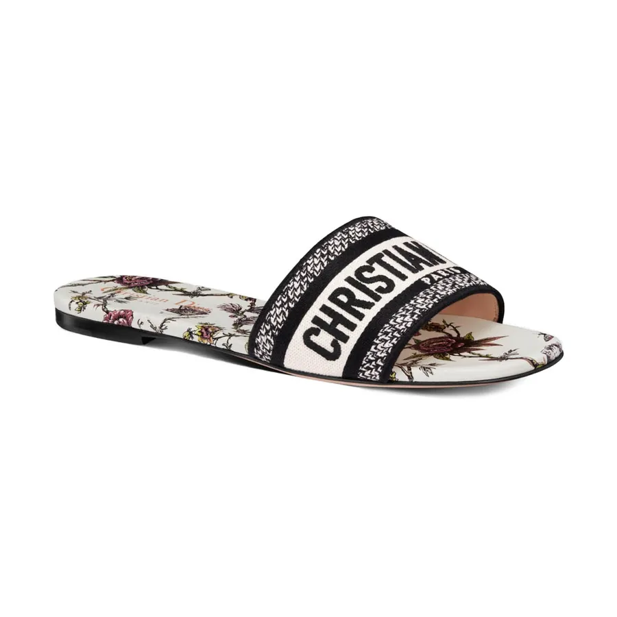 Dép Dior Dway Slide White Multicolor Embroidered Cotton Màu Trắng