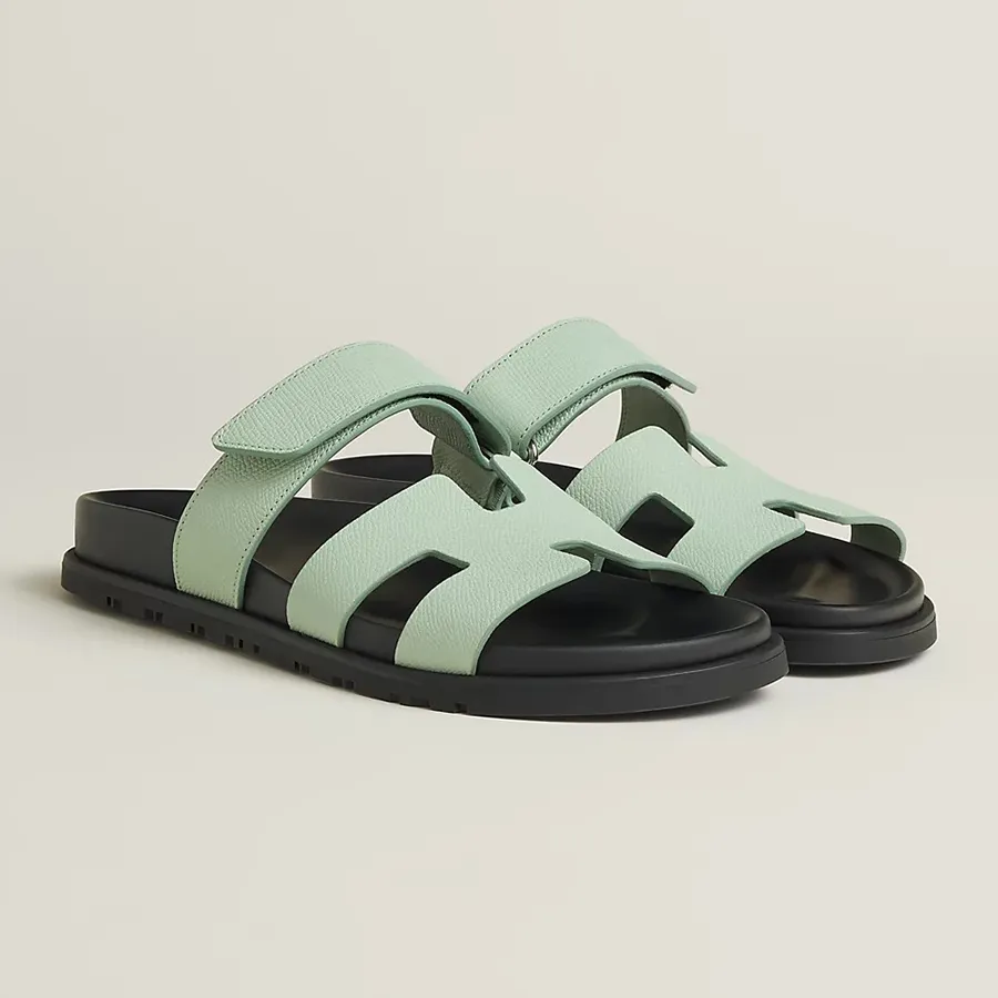 Dép Nữ Hermès Green Chypre Sandals In Vert Jade Epsom Leather Màu
