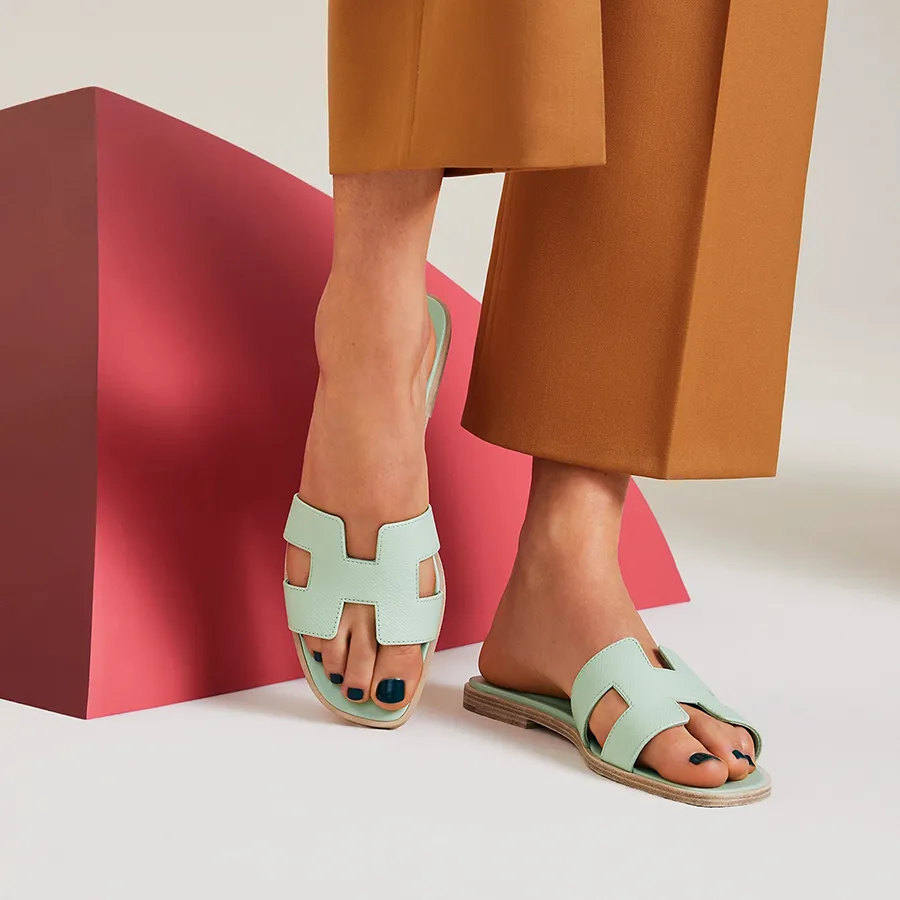 Mua D p N Herm s Vert Jade Oran Sandal In Veau Epsom M u Xanh Size 38 
