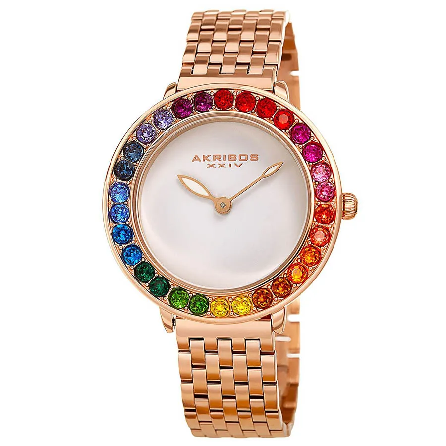 Akribos XXIV - Đồng Hồ Nữ Akribos XXIV Women's AK1091 Quartz Rainbow Colored Swarovski Bracelet Watch Màu Vàng Hồng - Vua Hàng Hiệu