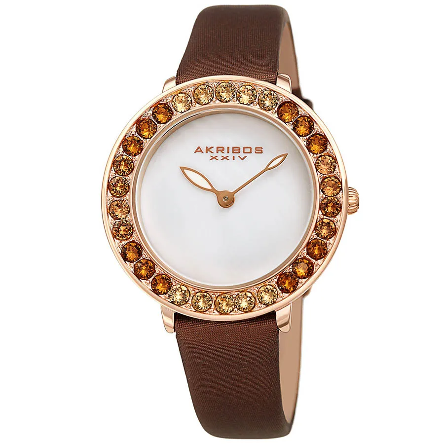 Akribos XXIV - Đồng Hồ Nữ Akribos XXIV Women's AK1093 Quartz Swarovski Mother-Of-Pearl Satin Strap Watch Màu Nâu - Vua Hàng Hiệu