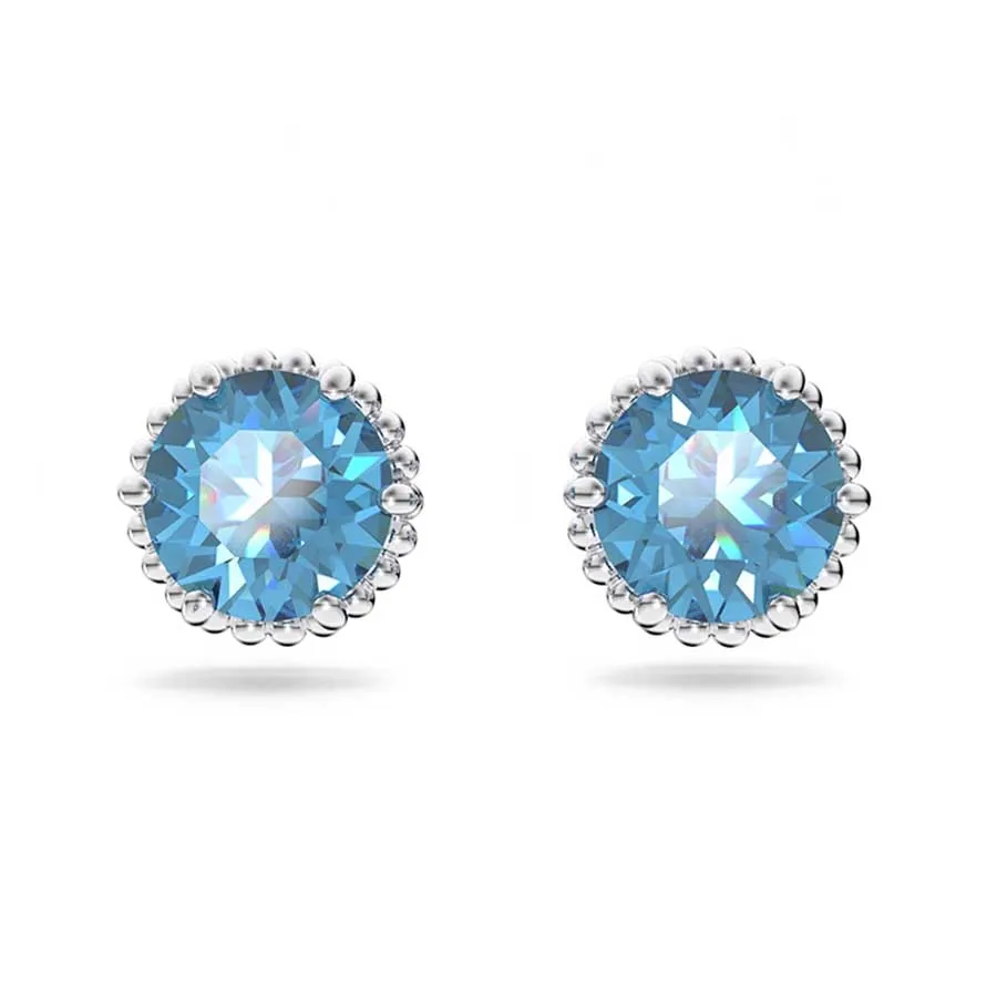 Khuyên Tai Nữ Swarovski Birthstone Stud Earrings Round Cut, December Rhodium Plated 5615518 Màu Xanh Blue
