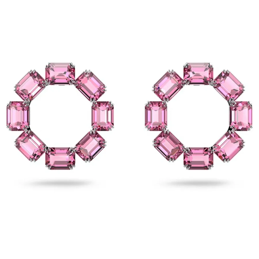 Trang sức Hồng - Khuyên Tai Nữ Swarovski Millenia Hoop Earrings Octagon Cut, Pink, Rhodium Plated 5614296 Màu Hồng - Vua Hàng Hiệu