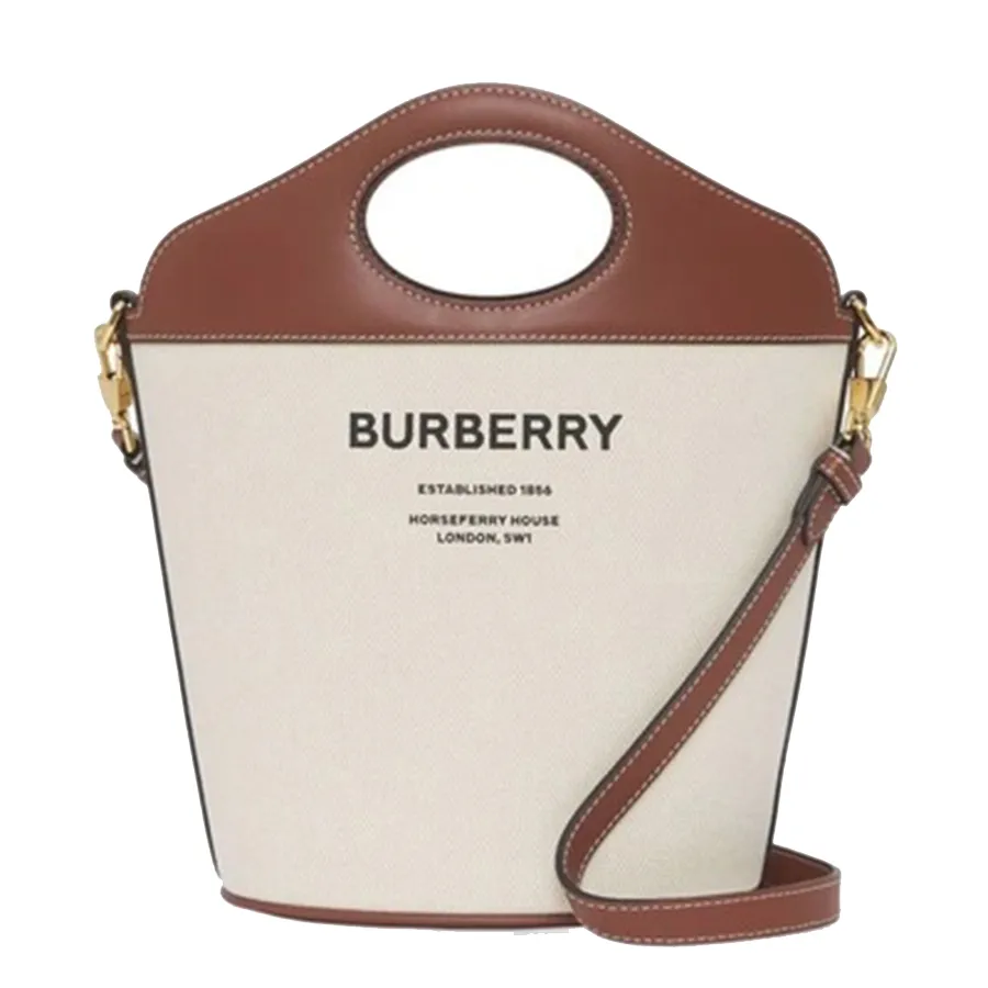 Burberry Nâu, Kem - Túi Đeo Chéo Nữ Burberry Pocket Two-tone Canvas and Leather Bucket Bag Màu Nâu Kem - Vua Hàng Hiệu