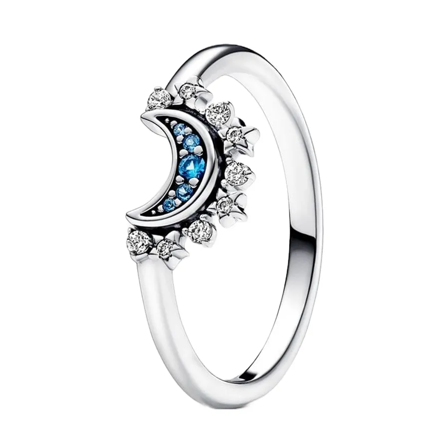 Trang sức Đan Mạch - Nhẫn Nữ Pandora Celestial Blue Sparkling Moon Ring 192675C01 Màu Bạc Size 58 - Vua Hàng Hiệu